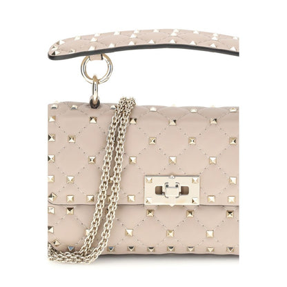 Valentino Garavani Multicolor Calf Leather Bos Taurus Handbag with Rockstud Spike design and studded shoulder strap.
