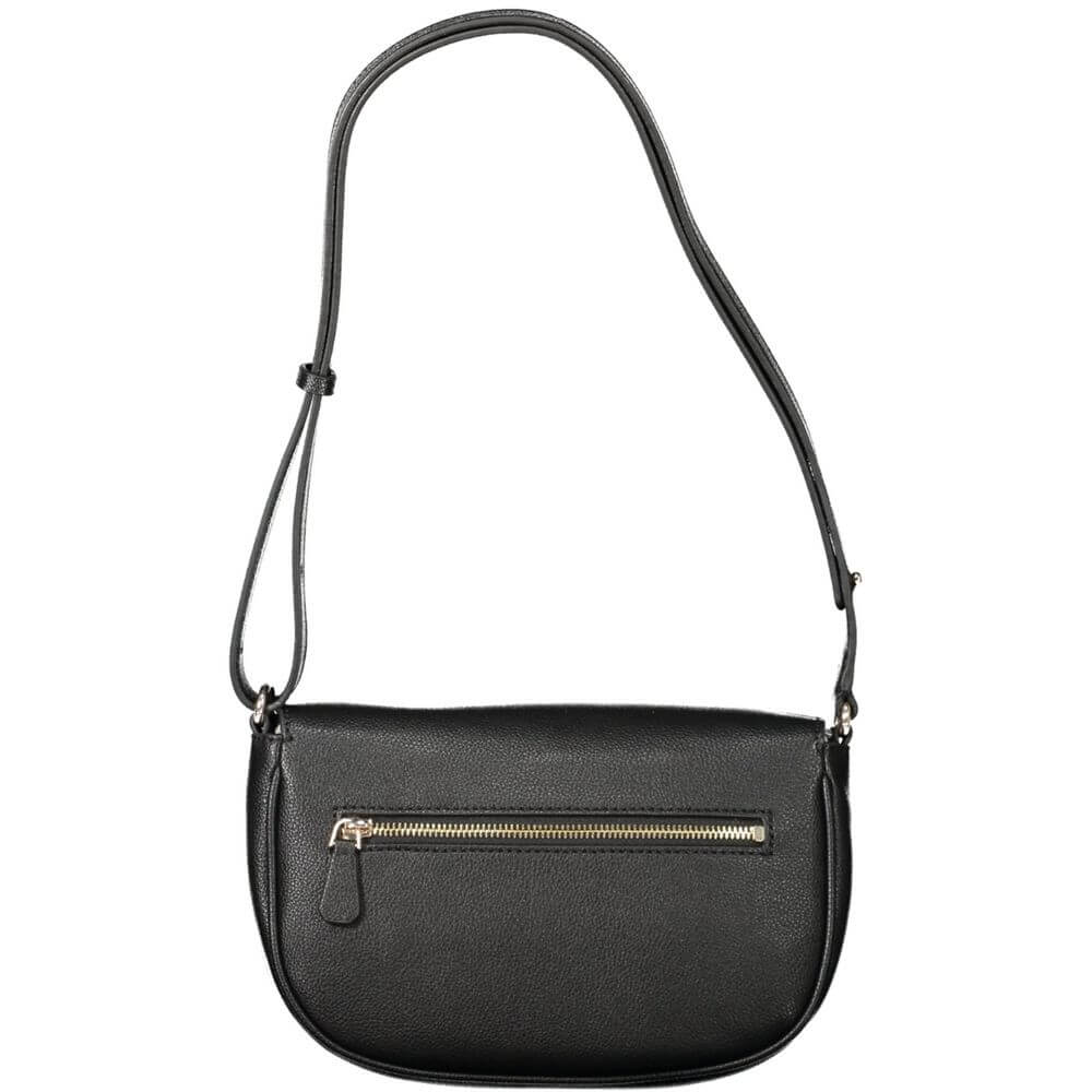 Guess Jeans Black Polyethylene Women Handbag with adjustable strap and external pocket, showcasing sleek and functional design.