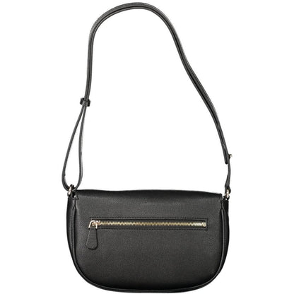 Guess Jeans Black Polyethylene Women Handbag with adjustable strap and external pocket, showcasing sleek and functional design.