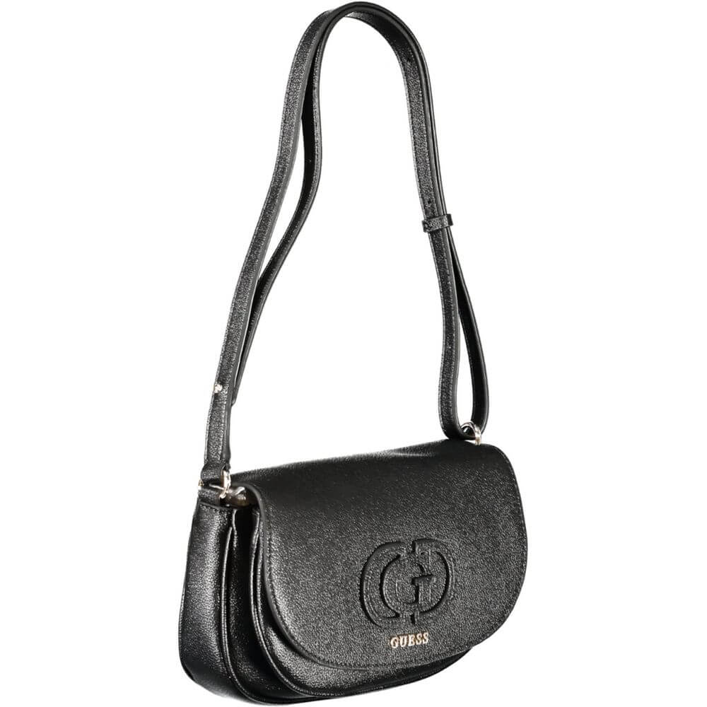Guess Jeans Black Polyethylene Women Handbag with adjustable shoulder strap and dual compartments