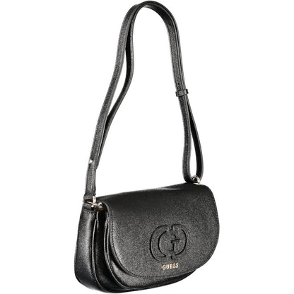 Guess Jeans Black Polyethylene Women Handbag with adjustable shoulder strap and dual compartments