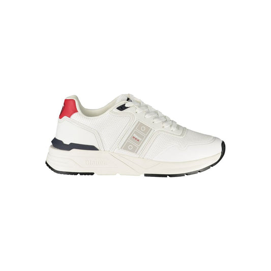 Blauer White Polyester Men Sneaker with contrasting details and Blauer logo, showcasing impeccable craftsmanship and style.