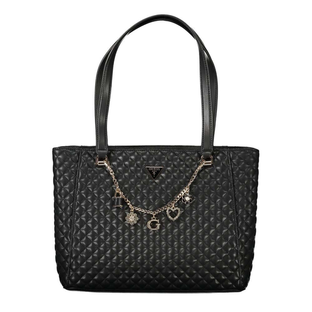 Guess Jeans Black Polyethylene Women Handbag with dual compartments and chic design.