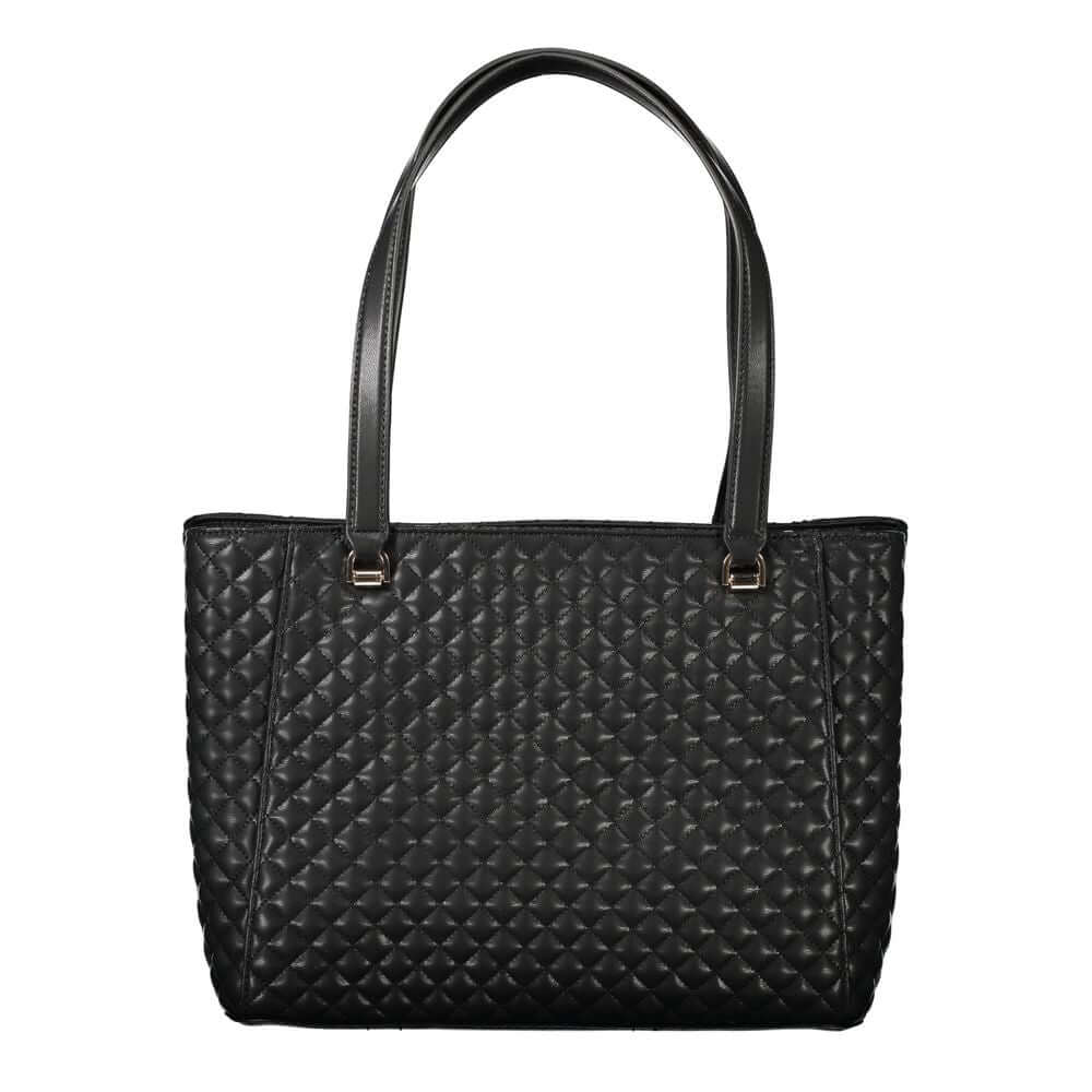Guess Jeans Black Polyethylene Women Handbag with quilted design and dual compartments, perfect for chic and organized fashion lovers.