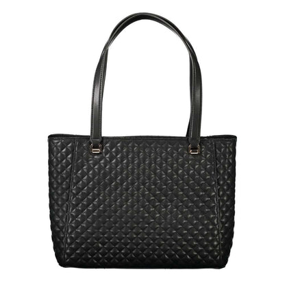 Guess Jeans Black Polyethylene Women Handbag with quilted design and dual compartments, perfect for chic and organized fashion lovers.