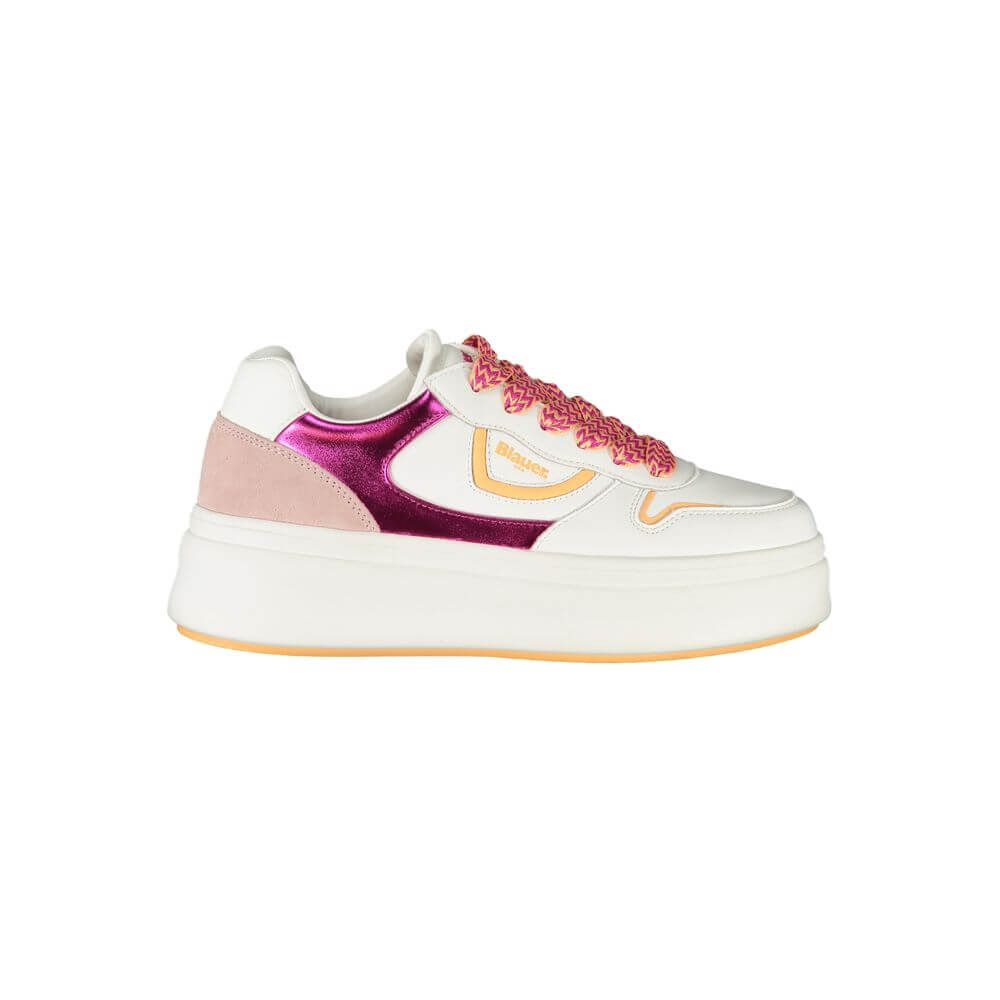 Blauer White Leather Women Sneaker with fuchsia accents and removable insole for comfort
