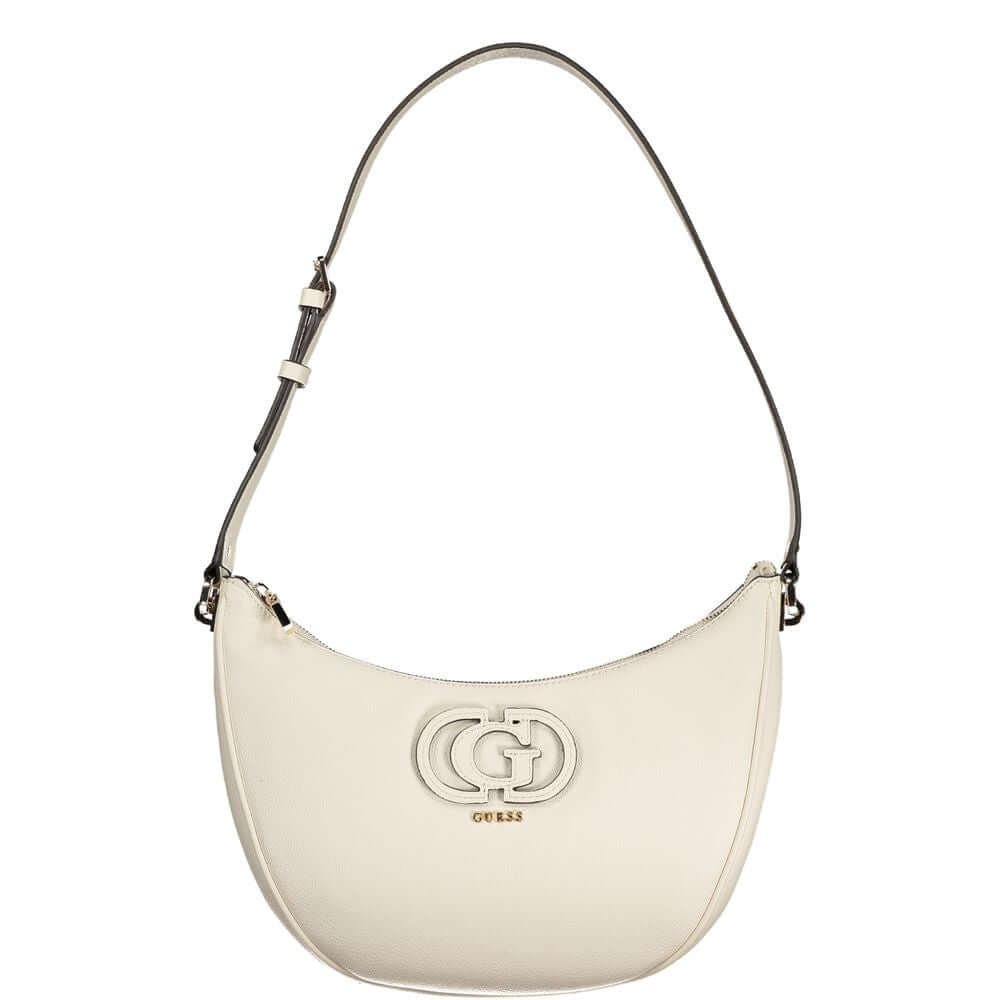 Alt Tag: Guess Jeans White Polyethylene Women Handbag with adjustable strap and front pocket, showcasing modern elegance and functionality.
