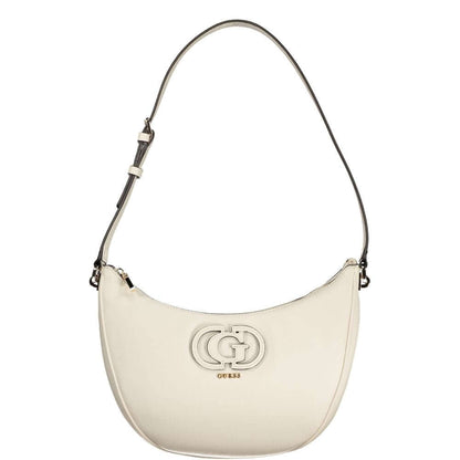 Alt Tag: Guess Jeans White Polyethylene Women Handbag with adjustable strap and front pocket, showcasing modern elegance and functionality.