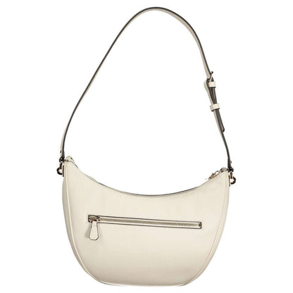 Guess Jeans White Polyethylene Women Handbag with adjustable strap and external pocket, ideal for stylish organization.