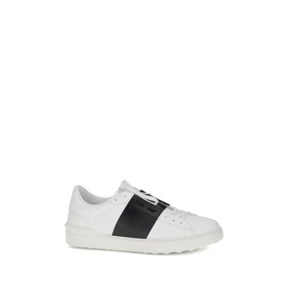 Valentino Garavani White Calf Leather Bos Taurus Low Top Sneakers with contrasting side bands and heel studs, AW25 collection.