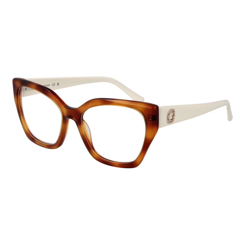 Guess Brown Women Glasses Frame in acetate with full-rim butterfly style, size 55-17-145, and spring hinge.