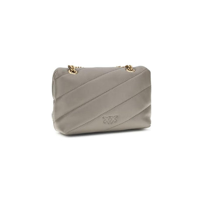 PINKO Gray Calf Leather Bos Taurus Shoulder Bag