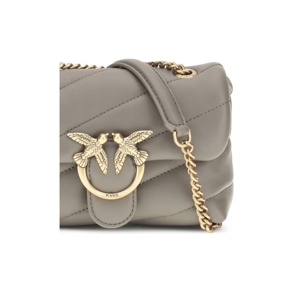 PINKO Gray Calf Leather Bos Taurus Shoulder Bag