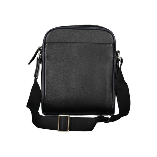 La Martina Black Leather Shoulder Bag with adjustable strap, contrasting details, external & internal pockets, and zip closure.