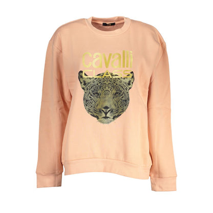 Cavalli Class Pink Cotton Women Sweater with bold logo and playful print, crafted in Italy for a chic fashion-forward look.