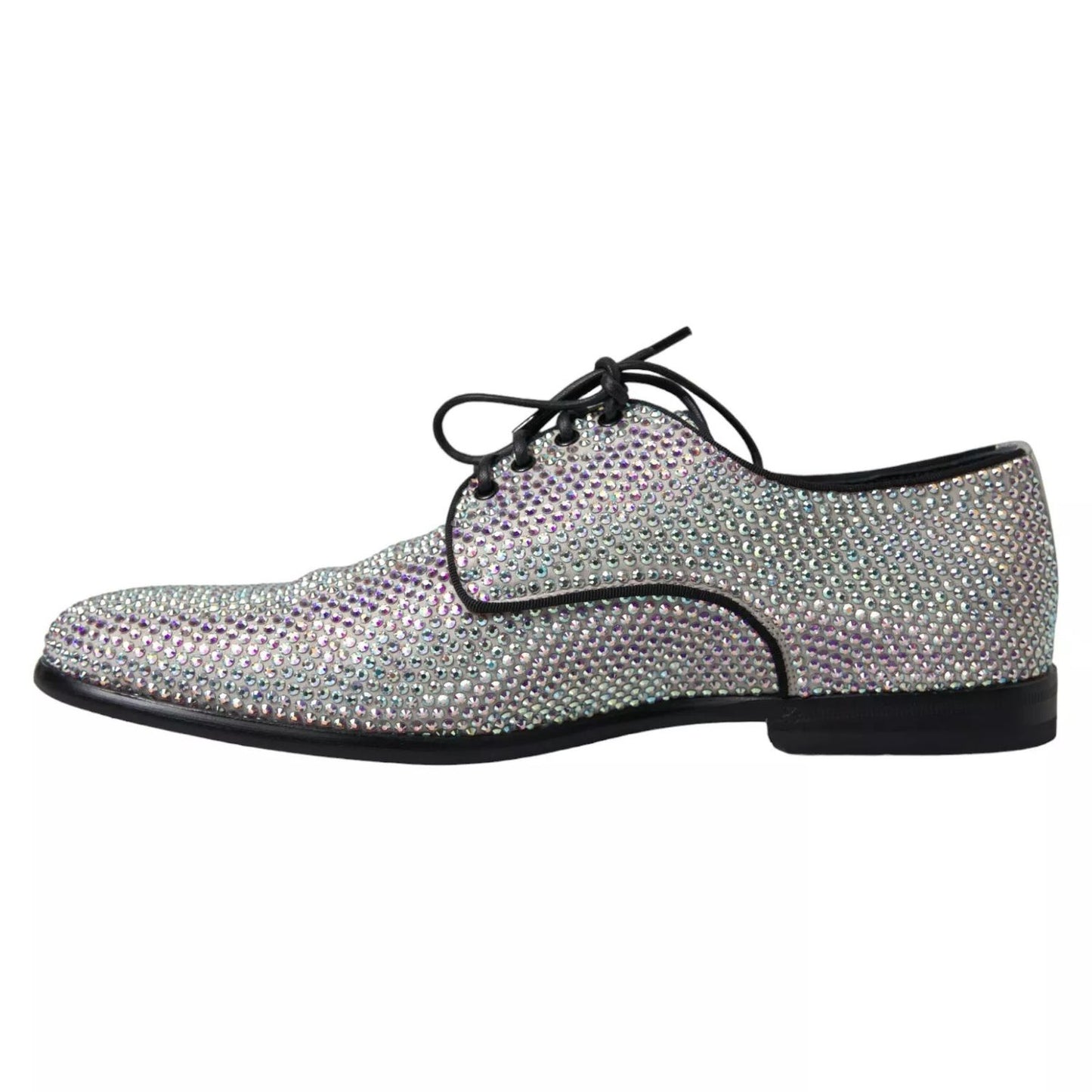 Dolce & Gabbana Silver Leather Rhinestones Derby Shoes