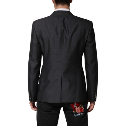 Dolce & Gabbana Dark Gray Bee Embroidery Wool Coat Blazer