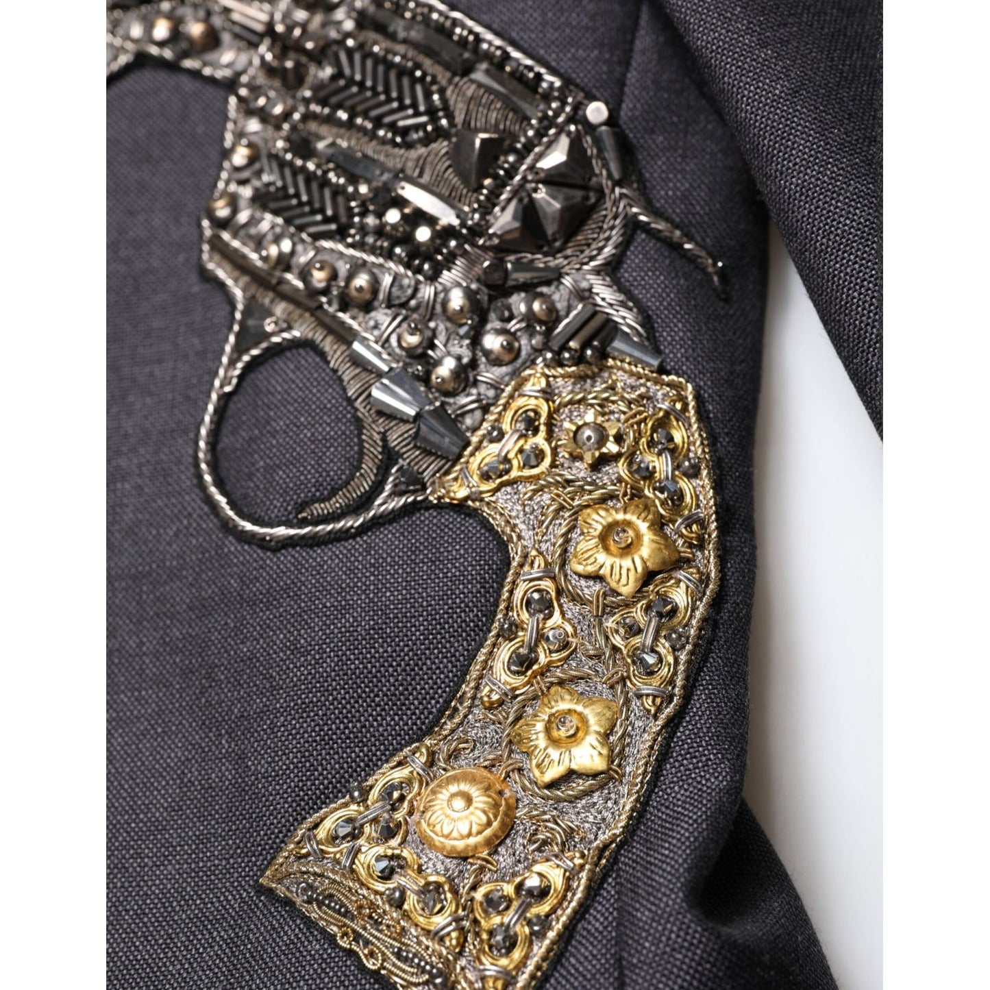 Dolce & Gabbana Dark Gray Bee Embroidery Wool Coat Blazer