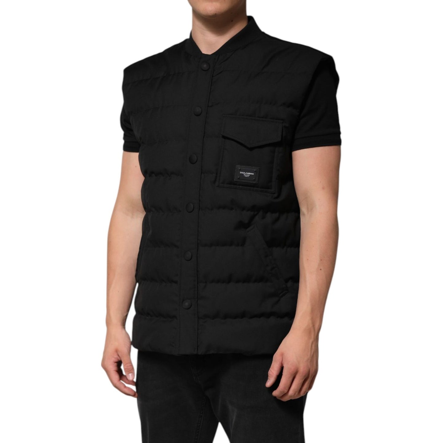 Dolce & Gabbana Black Sleeveless Parka Logo Plaque Jacket