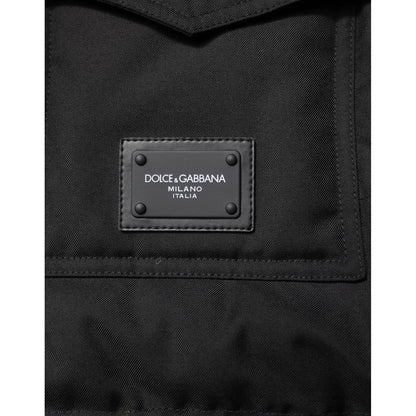 Dolce & Gabbana Black Sleeveless Parka Logo Plaque Jacket