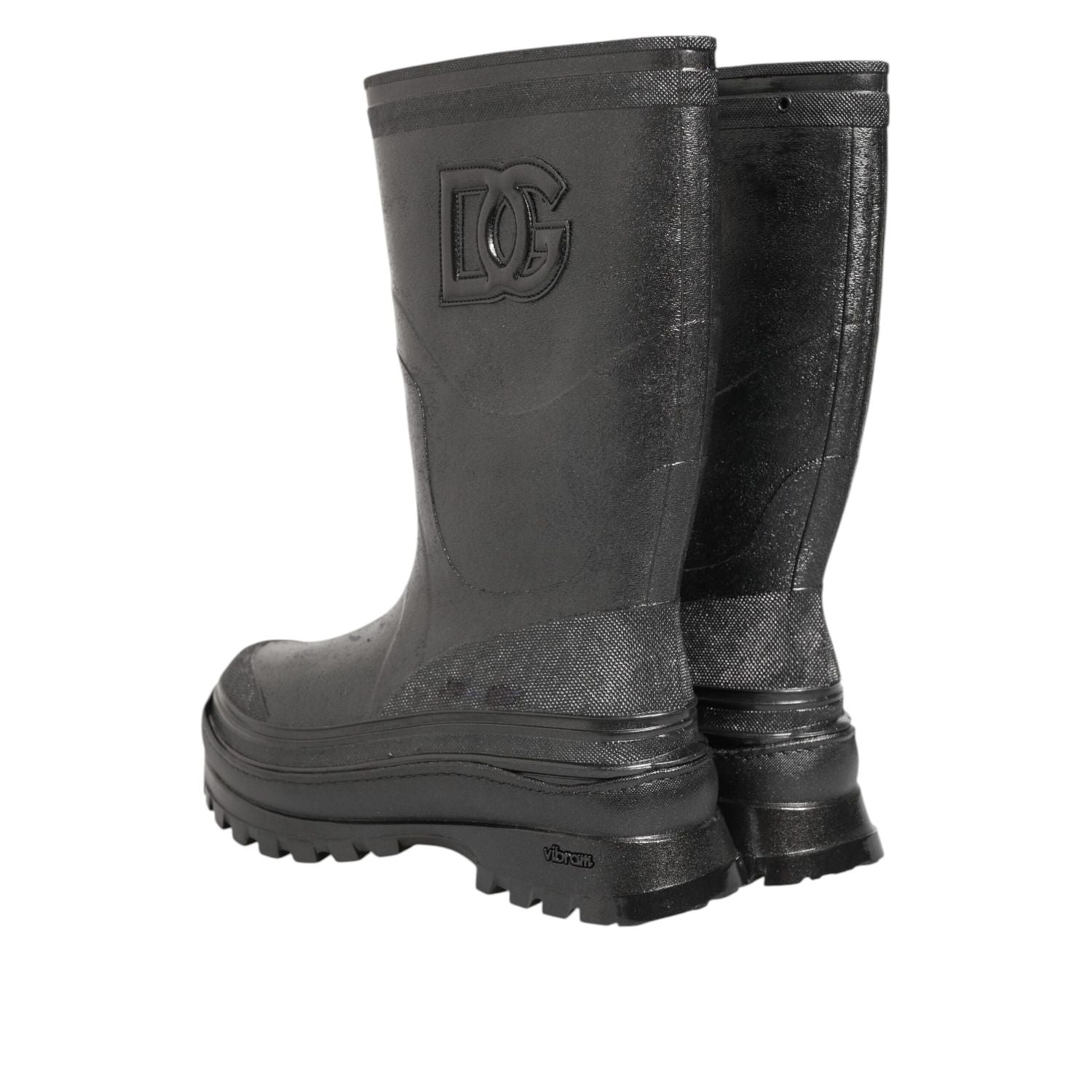 Dolce & Gabbana Metallic Black Pull On Rain Boots Shoes