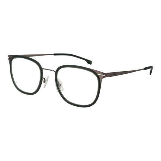 Hugo Boss Green Men Glasses Frame in rectangle shape with stainless steel full-rim and demo lenses, ideal for men's fashion.