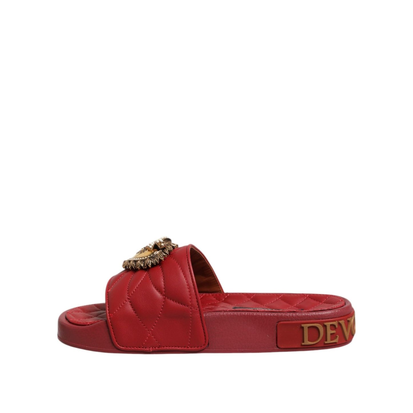 Dolce & Gabbana Red Devotion Matelassé Leather Slides Shoes