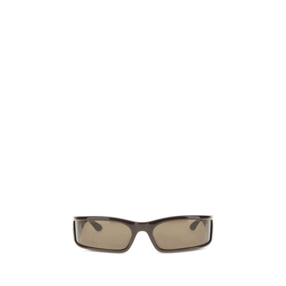 Balenciaga Brown Acetate Sunglasses with logo detailing on temples, featuring a modern rectangular shape and sustainable bio nylon lenses