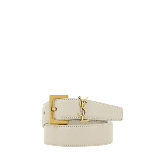 Saint Laurent White Calf Leather Bos Taurus Regular Belt