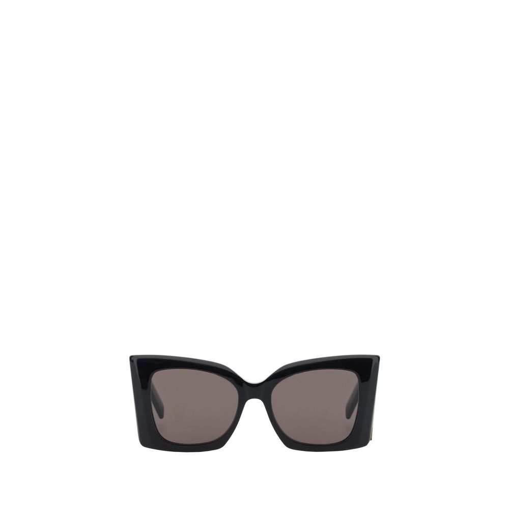 Saint Laurent Black Acetate Sunglasses with oversized square design and YSL logo for bold elegance.