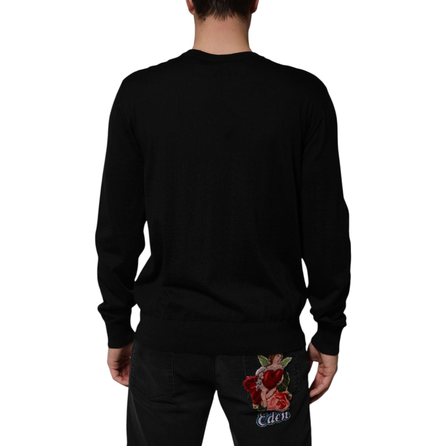 Dolce & Gabbana Black Cashmere Cherub Print Baroque Sweater