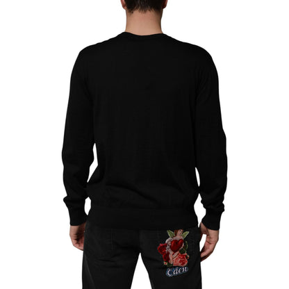 Dolce & Gabbana Black Cashmere Cherub Print Baroque Sweater