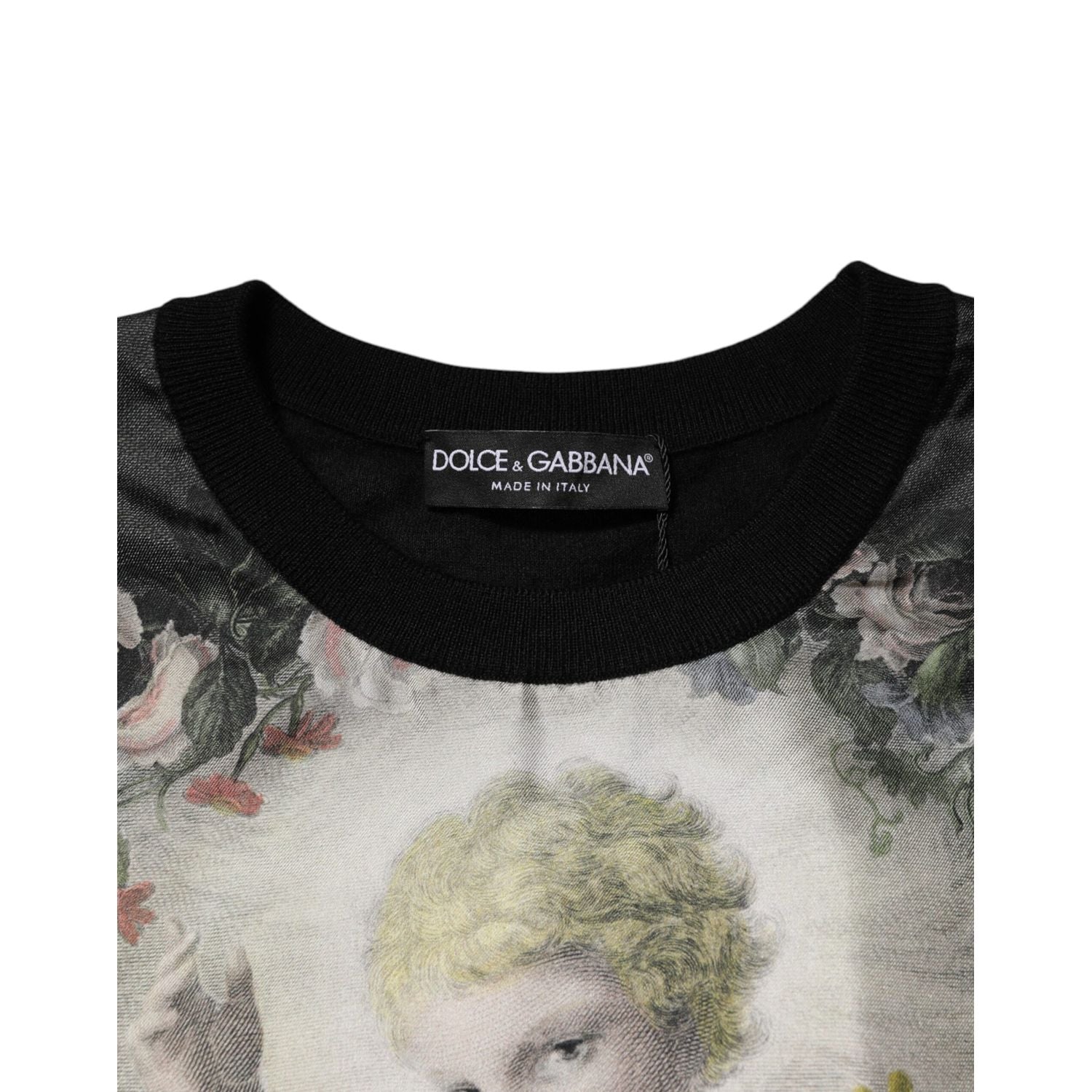 Dolce & Gabbana Black Cashmere Cherub Print Baroque Sweater