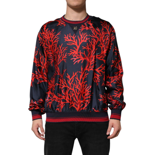 Dolce & Gabbana Navy Red Silk Coral Print Pullover Sweater TSH90635-52