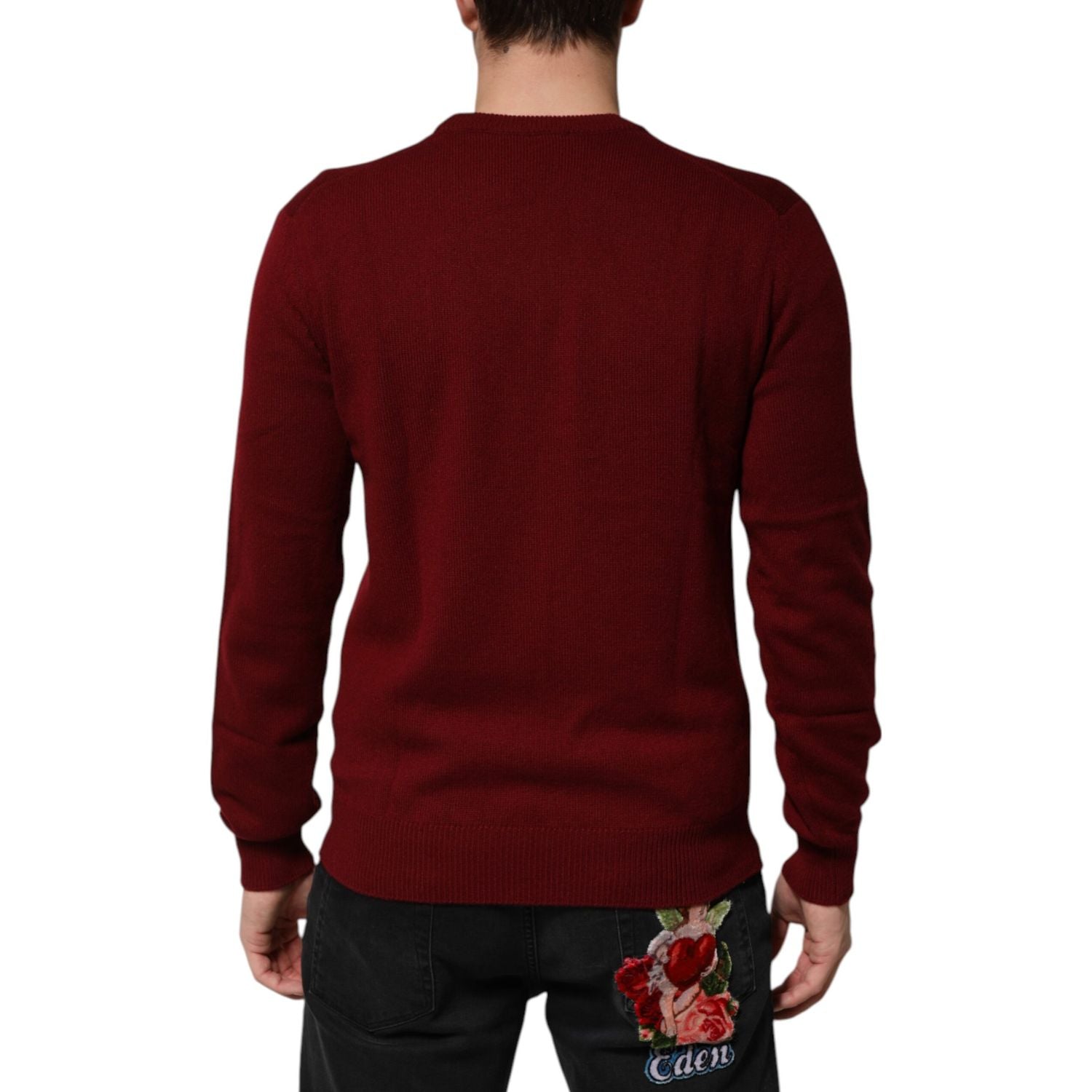 Dolce & Gabbana Burgundy Cashmere Lion Crest Pullover Sweater