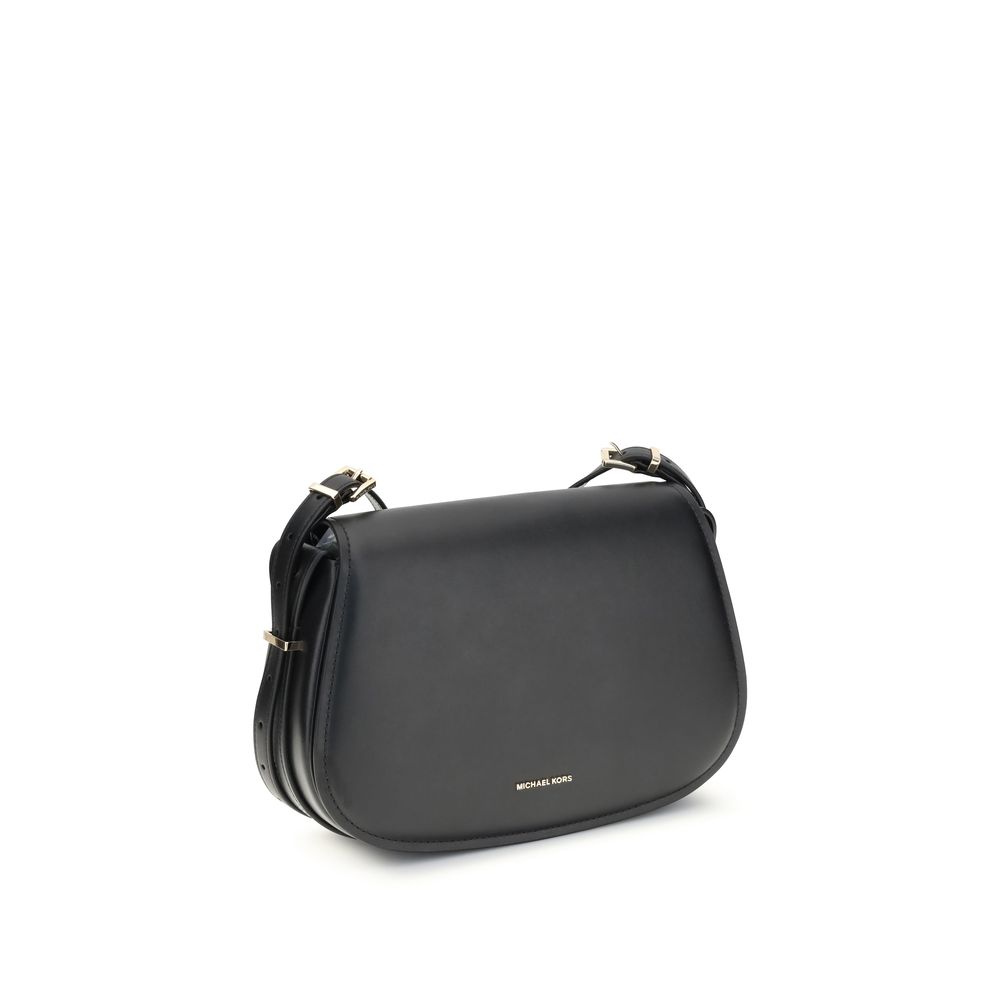 Michael Kors Black Calf Leather Bos Taurus Shoulder Bag with adjustable strap and spacious linen interior for AW25 season.