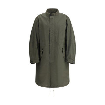 Givenchy Bicolor Cotton Clothing - Olive green parka jacket with adjustable drawstring, button cuffs, and monogram accents.