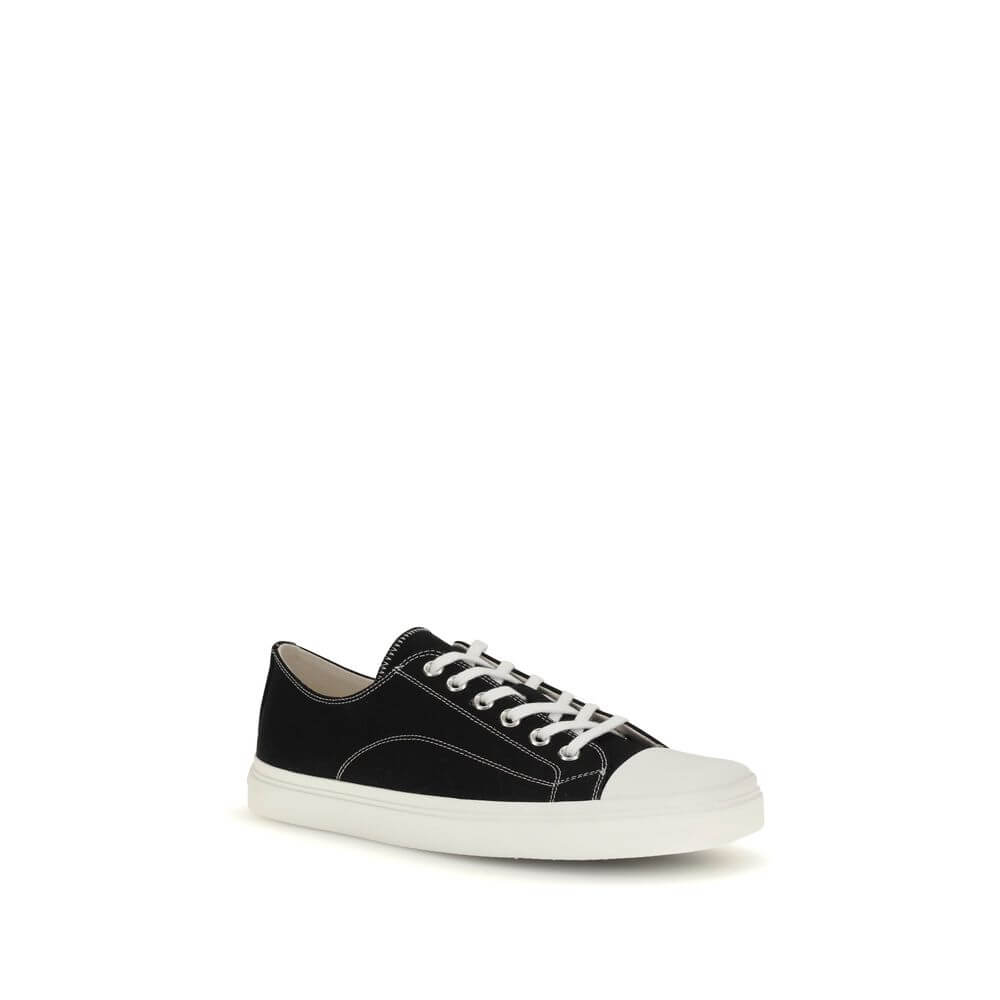 Moschino Black Cotton Low Top Sneakers with lace-up closure and reinforced toe, featuring logo on heel, perfect for casual wear.
