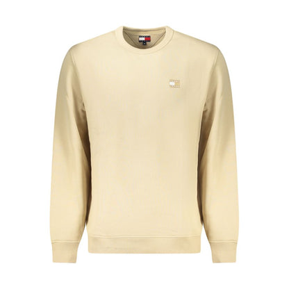 Tommy Hilfiger Beige Cotton Men Sweater featuring a crew neck and logo applique, made from 95% regenerative cotton. Casual sophistication in eco fashion.