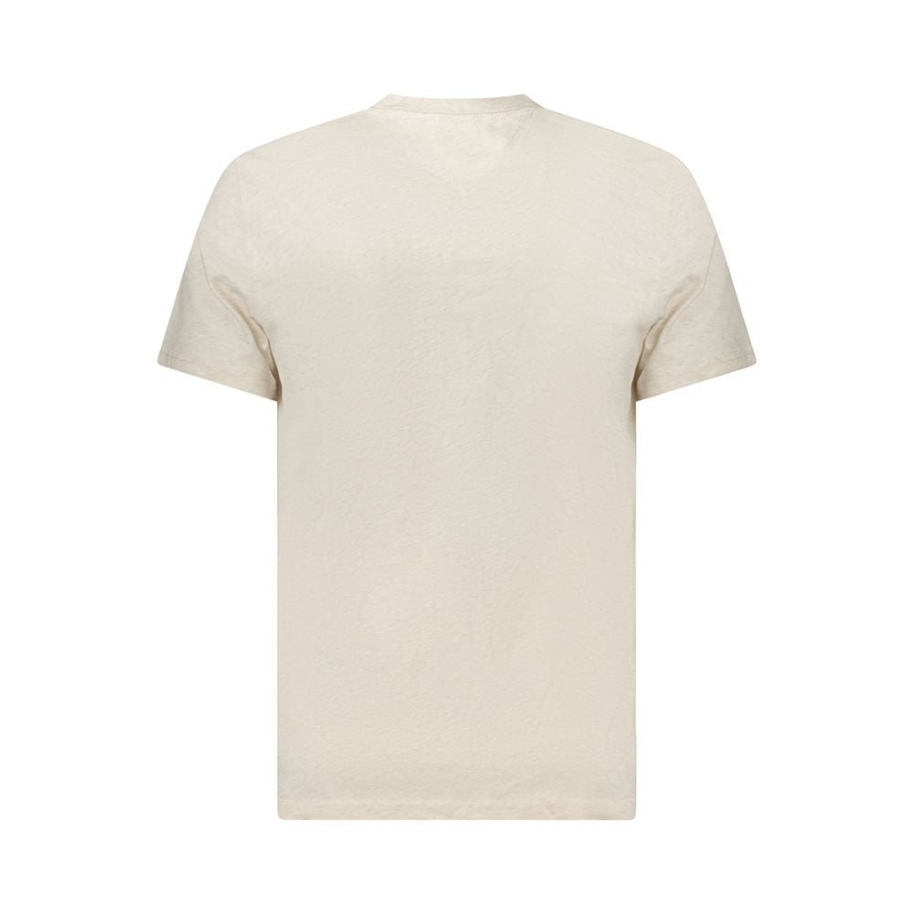 Tommy Hilfiger Beige Cotton Men T-Shirt back view with chic beige hue and sustainable fabric emphasizing elegance and iconic style.