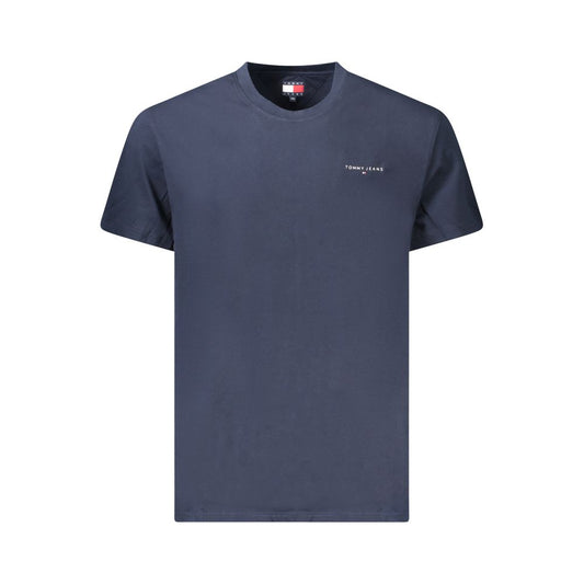 Tommy Hilfiger Blue Cotton Men T-Shirt with bold logo on front, eco-friendly fashion staple for trendy looks.