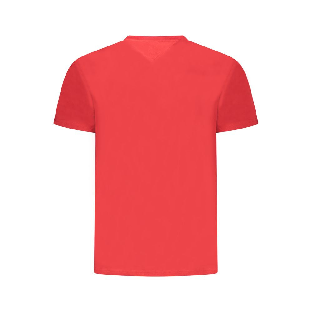 Tommy Hilfiger Red Cotton Men T-Shirt, eco-friendly crew-neck with iconic logo, sustainable fashion choice for trend-savvy individuals.