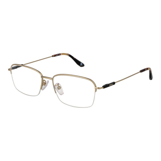 BMW Gold Men Glasses Frame in titanium with gold half-rim, 56 mm lens width, 145 mm temples, and rectangular style, includes branded case.
