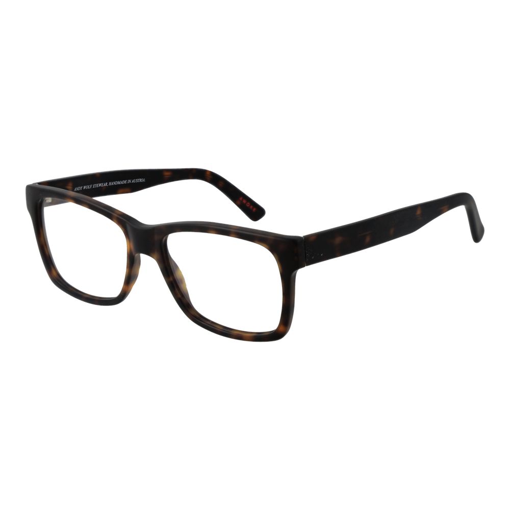 Andy Wolf Brown Unisex Glasses Frame, full-rim acetate, rectangle style with demo lenses, includes branded case.