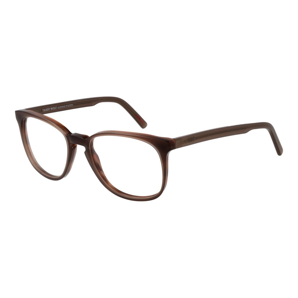 Andy Wolf Brown Unisex Glasses Frame, acetate material, full-rim, rectangle style with a 52-17-145 size, demo lenses included.