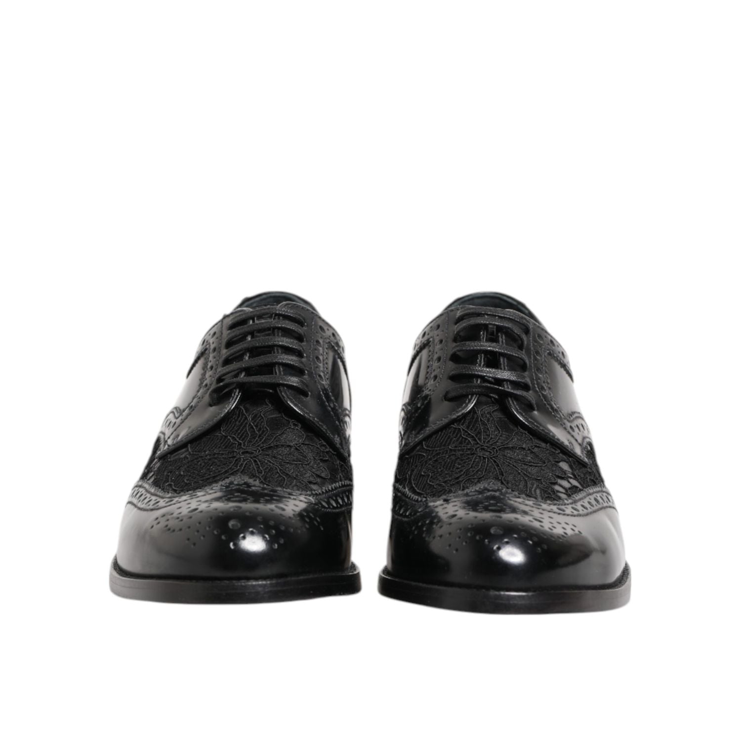 Dolce & Gabbana Black Leather Floral Lace Dress Formal  Shoes