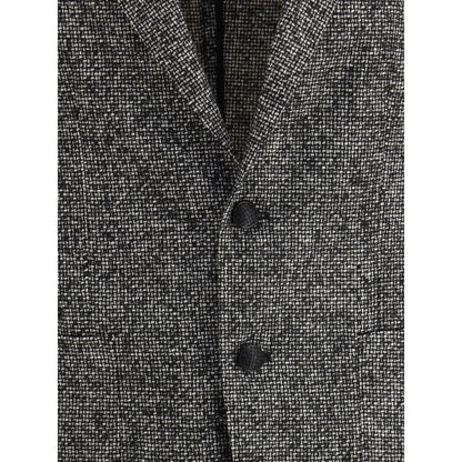 Close-up of Tagliatore Gray Wool Blazer with textured weave and front button closure, ideal for formal occasions.