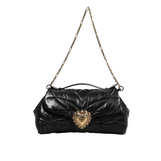 Dolce & Gabbana Black Quilted Nylon Devotion Satchel Chain Strap Bag