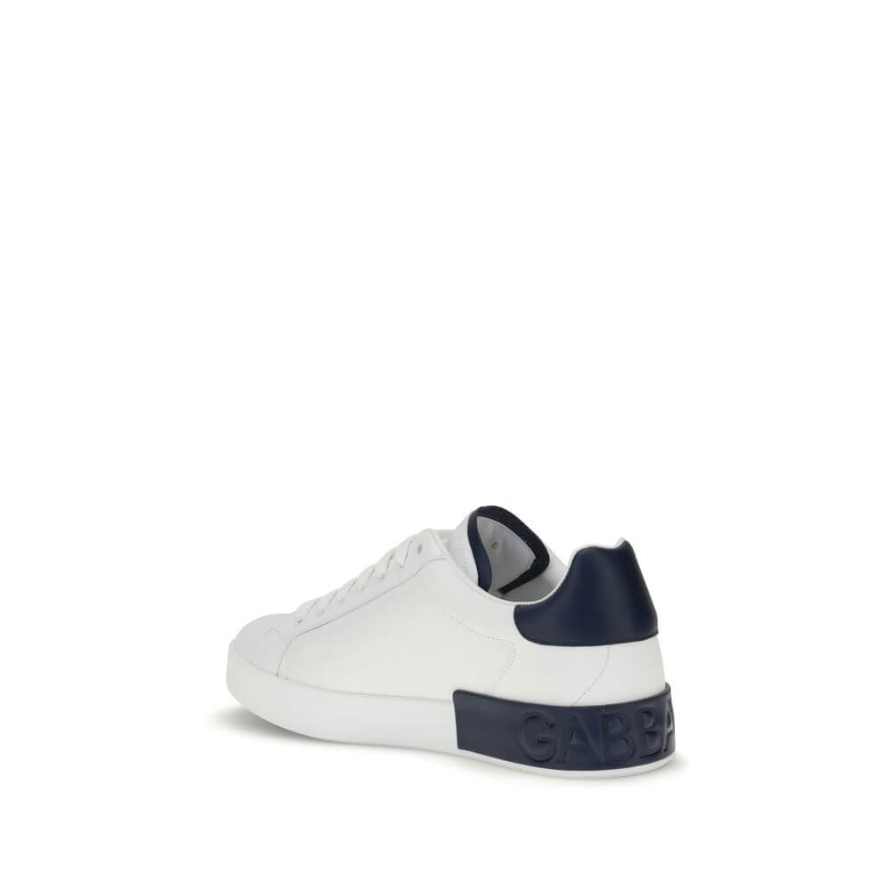 Dolce & Gabbana White Calf Leather Bos Taurus Low Top Sneakers