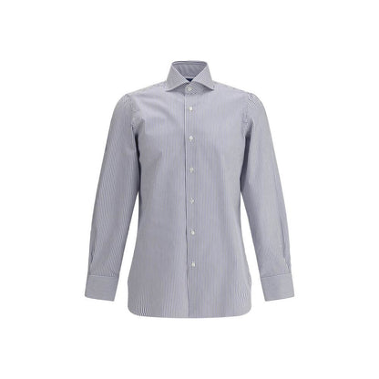 Finamore Blue Cotton Pattern Shirt